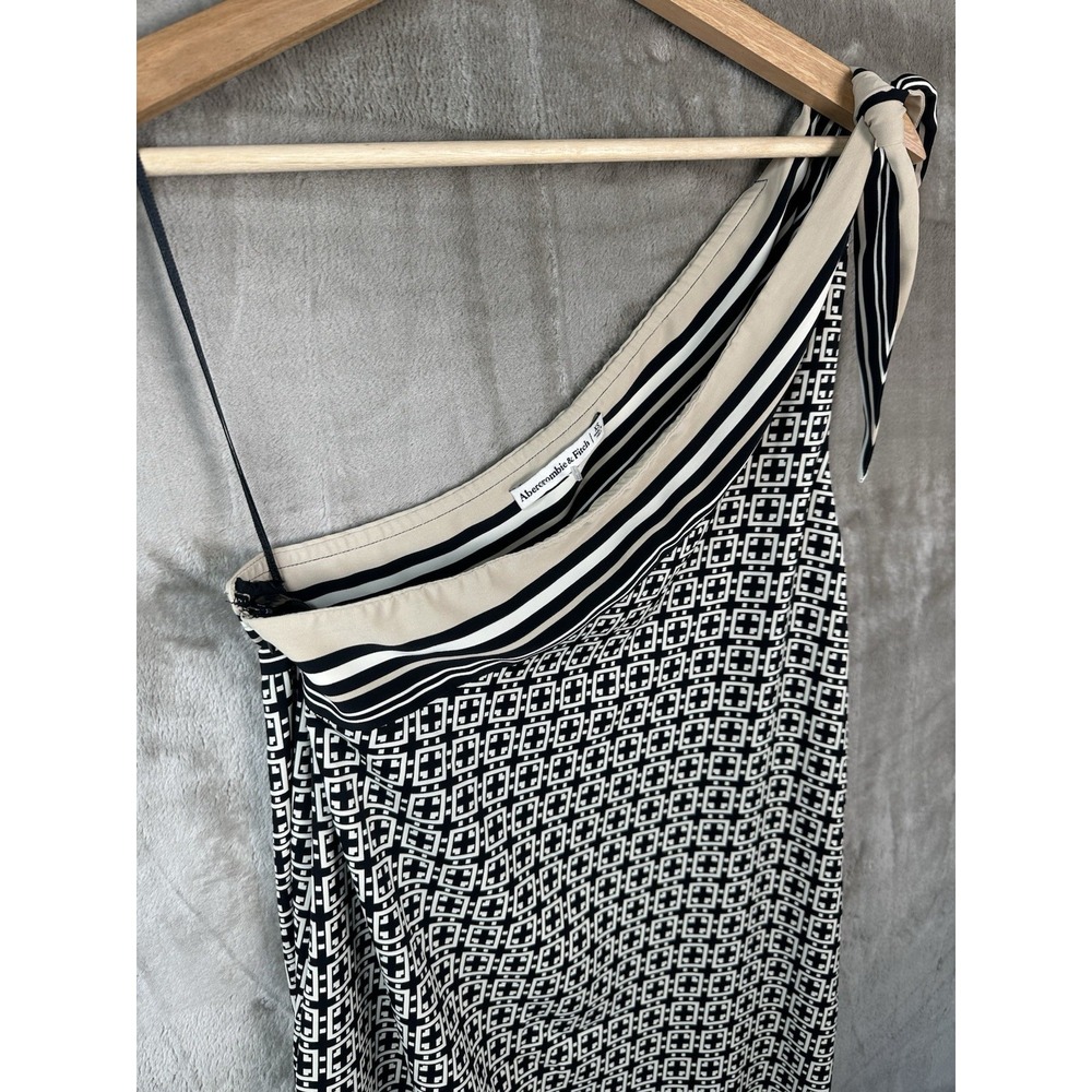 Abercrombie & Fitch Womens XS One Shoulder Tie Scarf Maxi Dress Black Beige - Picture 6 of 15